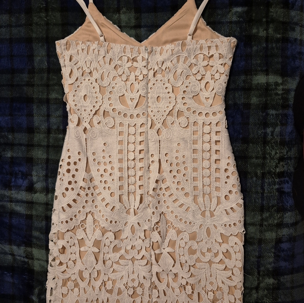 Perfect Love White and Nude Lace Mini Dress - Picture 5 of 5